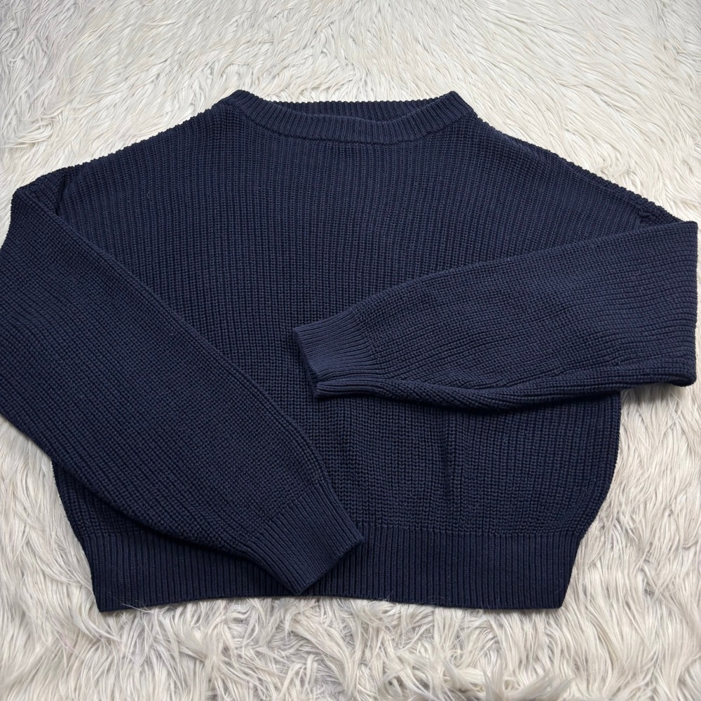 Brandy Melville Women's OS Navy Ribbed Knit Pullover Sweater Preppy Cozycore